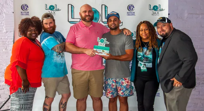 Marshall Malone and the Real Reality team accepting the 2017 LOL JAX award